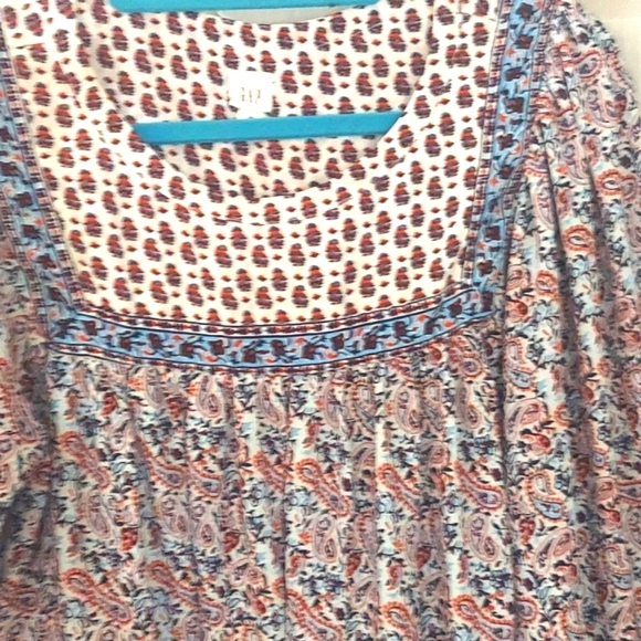 GAP Blue Orange Paisley Peasant flowy hippy Blouse  Swing Top tunic sz M - Picture 5 of 11